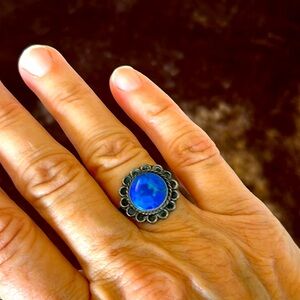 Vintage Stunning Blue Green Azurite Malachite Sterling Ring Stamped 925 Mexico